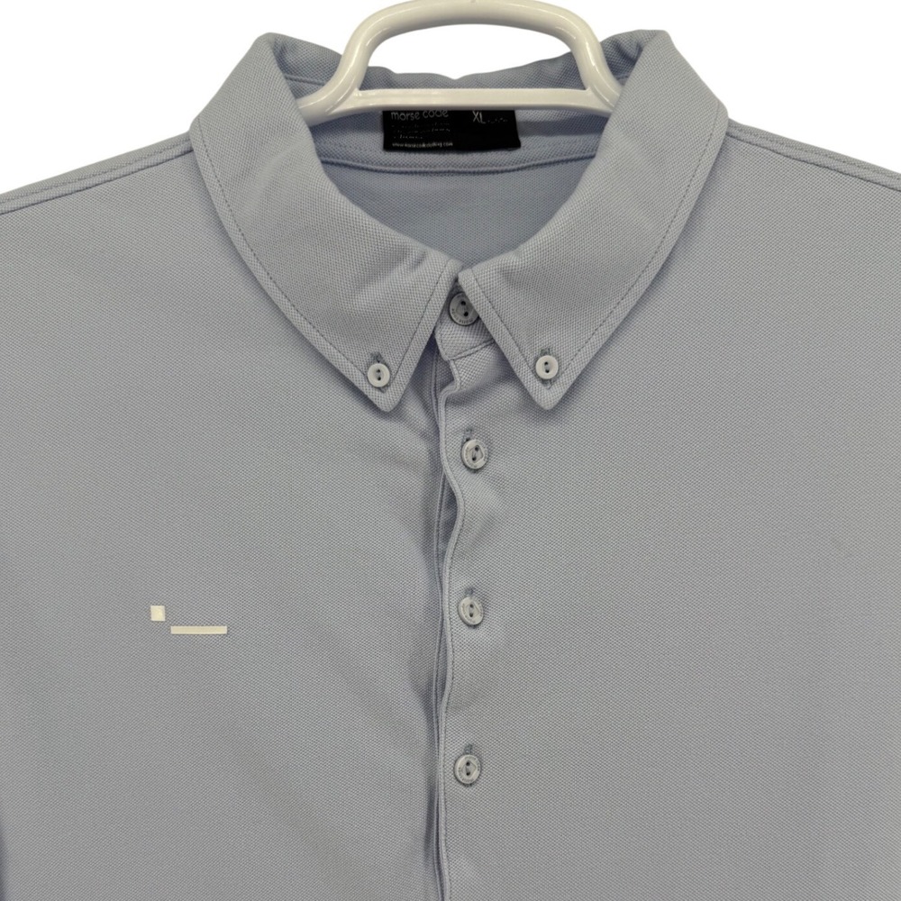 Morse Code Alpha1 Mens XL Polo Shirt Light Sky Blue‎ Pique Stretch Button Down